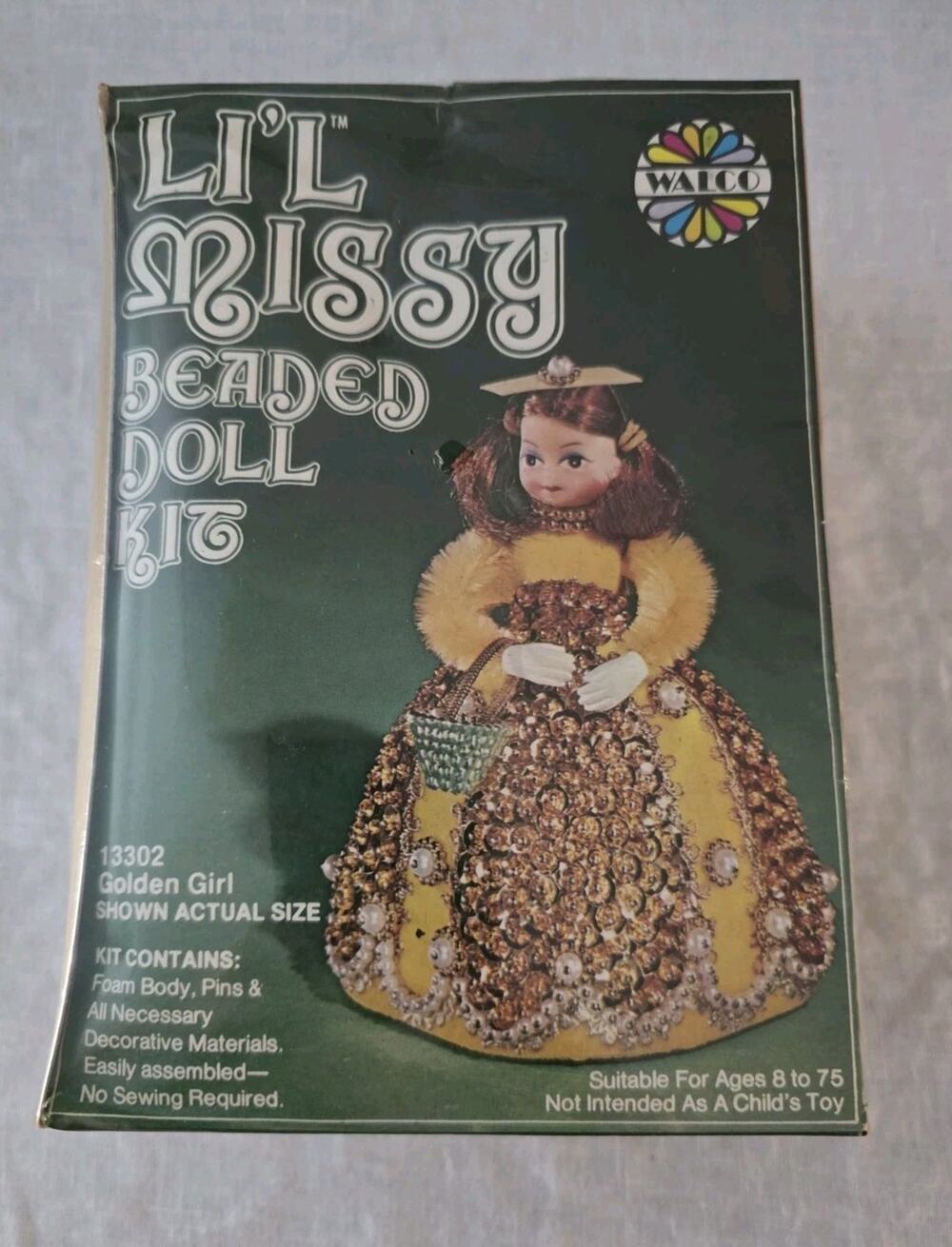 Walco Li'l Missy Beaded Doll Kit Sequin Vintage Golden Girl #13302